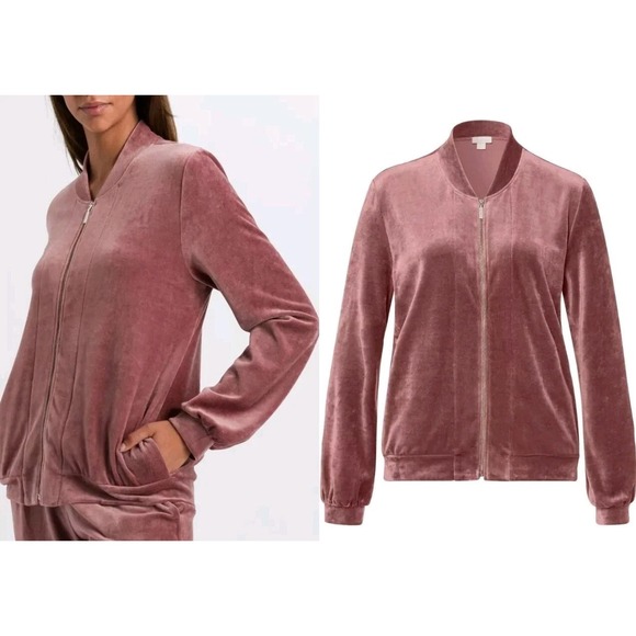 Hanro Jackets & Blazers - Hanro Womens Velvet Bomber Jacket Dusty Rose Mauve Full Zip Small S/P Loungewear